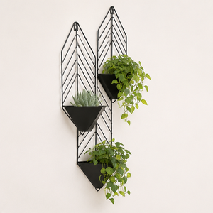 Modern 3-Tier Geometric <b>Wall</b> Mounted Metal <b>Planter</b> Rust-Resistant Black Powder Coated <b>Garden</b> Holder for Indoor Succulents - Product Image 2