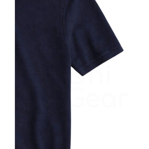 Polo de punto de manga corta azul marino para hombre con cuello cremallera y cremallera frontal, diseño casual liso, tela de algodón transpirable - Product Image 4