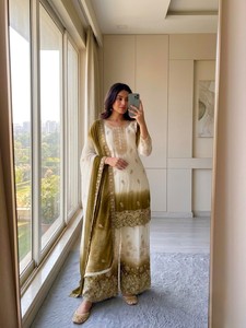 Embroidered Georgette Readymade <b>Suit</b> <b>Women</b> Traditional Loose Fit Ankle-Length India Pakistan Casual Wear - Product Image 2