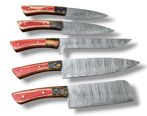 Juego de Cuchillos de Chef de Acero de Damasco de Cinco Piezas Nordic Forge con Mangos de Madera Pakka, Juego de Cuchillos de Cocina Hechos a Mano OEM Personalizados con Bolsa Enrollable - Product Image 6