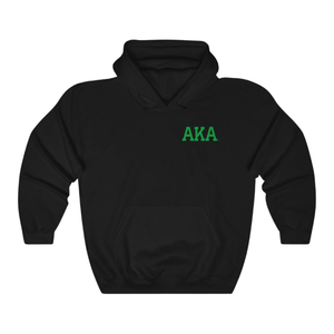 Sweat-shirt à capuche AKA Crest World Famous, noir et vert, broderie, pull à capuche, vêtements personnalisés avec lettres grecques - Product Image 1