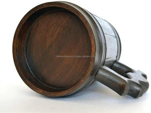 FWE Tasses à bière en bois de meilleure qualité Verres à bière artisanaux pour vin, lait, café et thé avec poignée pour cadeaux - Product Image 4