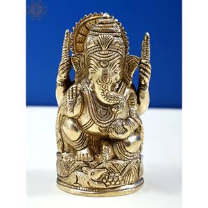 Statue de Ganesha de 4 pouces de qualité fine faite à la main petit article en laiton fabriqué en Inde Sculpture de haute qualité - Product Image 1