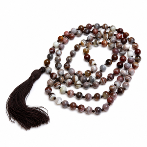Natural Agate 108 Bead Mala Necklace Hand Knotted Prayer Beads Meditation Fine Craftsmanship - Product Image 1