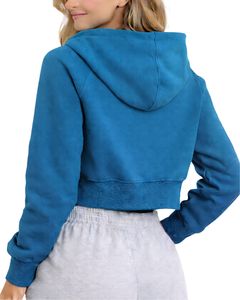 Sweat-shirt à capuche zippé court pour femme, bleu, à manches longues, style streetwear décontracté, veste de fitness, haut de mode hivernal, usage quotidien - Product Image 2