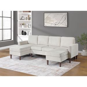 Set Divano Componibile in Velluto a Coste Beige a 3 Pezzi per Soggiorno - Product Image 1