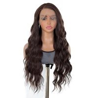 Perruques synthétiques Lace Front 13x4 pré-plumées avec baby hair, couleur marron, longues et volumineuses, à ondulations profondes, pour femmes noires - Vente en gros