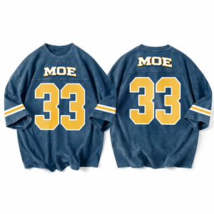 Maillot de football américain personnalisé délavé à l'acide pour homme, coupe ample en coton, style vintage bleu délavé, streetwear hip-hop, chemise sportive OEM - Product Image 2