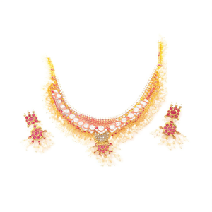 Guttapusalu Haram-Luxury Gold Plated Pearl & Diamond Bridal Jewelry Set - Product Image 2
