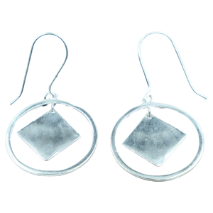Boucles d'oreilles pendantes géométriques en argent sterling 925, faites à la main, en forme de cercle et de diamant, bijoux de mode pour femmes, cadeau pour elle - Product Image 1