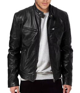 Veste en cuir pour homme 100% cuir de vache véritable, écologique, OEM personnalisé avec logo sur le devant - Product Image 4