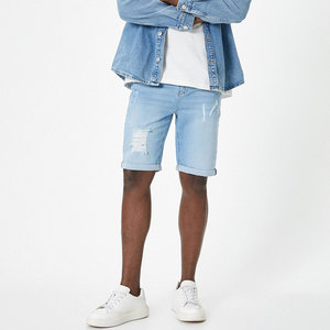 Shorts Bermuda en jean déchiré bleu clair pour homme, taille mi-haute, fermeture éclair, décontracté, en coton tissé respirant, coupe ajustée, anti-UV, séchage rapide - Product Image 3
