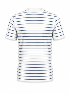 <b>Men's</b> <b>Striped</b> Short <b>Sleeve</b> T-<b>Shirt</b> Regular Fit O-Neck Cotton Knitted Casual Breathable Front Logo Print - Product Image 3
