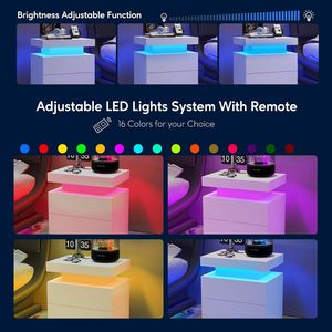 Modern <b>White</b> LED Nightstand with 2 Drawers <b>Bedside</b> Table Cabinet Lights for Bedroom - Product Image 6