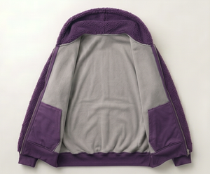 Chaqueta Deportiva de Forro Polar Morado, Cierre de Cremallera, Cuello Alto, Ropa Casual de Invierno, Forro de Algodón Grueso, Corte Regular, Unisex - Product Image 3