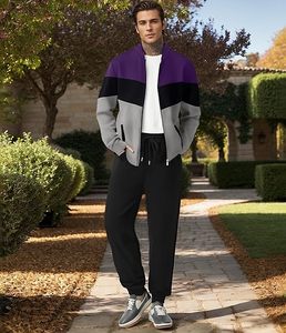 Ensemble de survêtements pour hommes : veste zippée intégrale et pantalon de jogging, 2 pièces, tenue de sport décontractée bicolore - Product Image 6