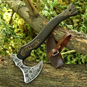 Hacha Tomahawk Personalizada Hecha a Mano con Acero de Alto Contenido de Carbono, Patrón de Panal, Parte Trasera Plana, Empuñadura con Acabado en Ébano, A&M ENTERPRISES - Product Image 5