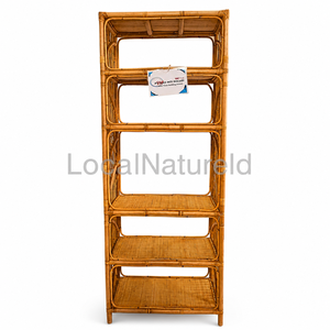 Estantería de Ratán Natural de 4 Niveles, Mueble de Almacenamiento Independiente, Vitrina Tejida para Sala de Estar, Dormitorio u Oficina - Product Image 2