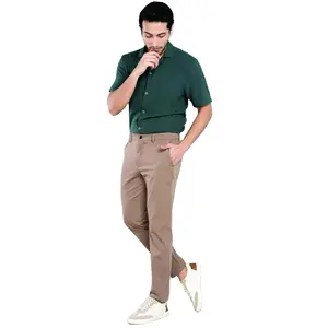 Sokak tarzı günlük erkek pantolonları erkek pantolon streç süper Flex bel Slim Fit düz ön konik Chino pantolon takım elbise pantalonları