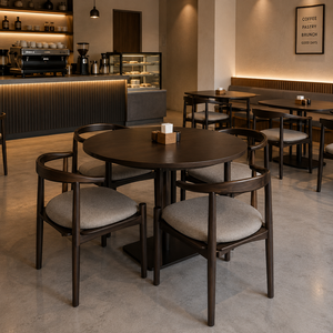 Modern <b>Solid</b> <b>Wood</b> <b>Round</b> <b>Dining</b> <b>Table</b> Set with Upholstered <b>Dining</b> Chairs for Cafe Restaurant Hotel Apartment Home Furniture - Product Image 2