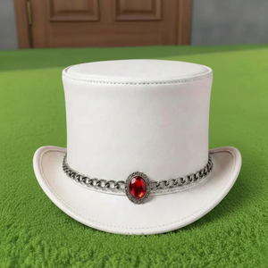 Chapeau haut de forme en cuir blanc fait main de qualité supérieure, idéal pour mariage, gothique, steampunk, cosplay, victorien - Product Image 4