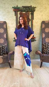 Ensemble coordonné numérique bleu pour femme, kurta en coton et pantalon palazzo imprimé crème, tenue décontractée ethnique style Inde Pakistan, coupe classique - Product Image 3