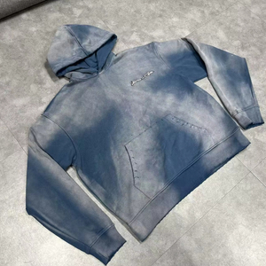เสื้อฮู้ดฟลีซผู้ชายสไตล์วินเทจสำหรับฤดูหนาว ล้างสีแบบย้อมกรด ปักลายตามสั่ง ผ้าฝ้าย 100% สตรีทแวร์แบบดิสเทรส รับผลิตแบบ OEM ขายส่ง - Product Image 1