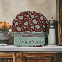Ensemble de protège-bouilloires à thé artisanaux |   Housse de théière en coton matelassé rouge doux de qualité supérieure avec accents floraux multicolores, rétention de chaleur, élégante pour la cuisine