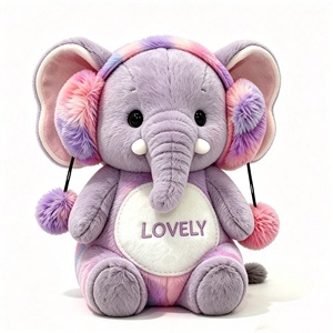 Peluche de elefante personalizado con efecto tie-dye y vientre bordado, peluche de elefante de cara redonda con pelaje degradado rosa-morado. - Product Image 5
