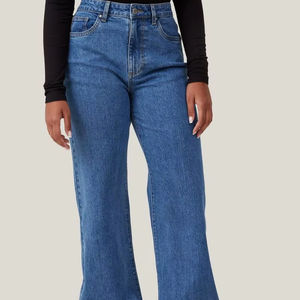 Jeans Anchos de Algodón Azul para Mujer, de la Mejor Calidad, Transpirables, con Diseño de Logotipo Personalizado, Pantalones de Mezclilla para Mujer, Servicio OEM - Product Image 1