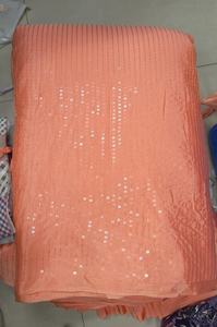 Tela de Seda Verde Menta con Líneas Verticales y Bordado de Lentejuelas Brillantes para Sarees de Diseñador y Prendas Étnicas - Product Image 2