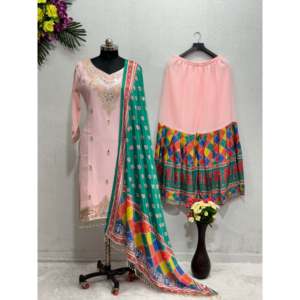 Vêtements de soirée fantaisie pour femmes Top Plazzo Dupatta Set - Product Image 4