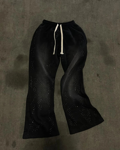 Men's <b>Black</b> Flare Pants Elastic Waist Drawstring <b>Sequined</b> Casual Lightweight Summer Knitted Joggers - Product Image 6