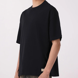 Camiseta de Algodón Negra Extra Grande para Hombre, Manga Corta, Cuello Redondo, Estilo Casual, Color Sólido, Tejido Jersey, Corte Extra Grande Personalizado - Product Image 3