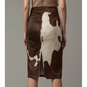 Damenrock aus Rindsleder mit Haarbesatz, echtes Leder, Patchwork-Rock, hohe Taille, einzigartiges Designer-Modestück, günstiger Preis. - Product Image 2
