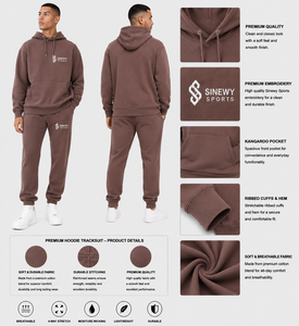 Ensemble de survêtement à capuche pour homme SINEWY SPORTS, marron, coton et polyester, décontracté, longueur intégrale, respirant, léger, coupe régulière - Product Image 1