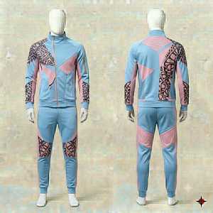 Unisex Light Blue <b>Pink</b> Geometric <b>Tracksuit</b> Set Full Zip Jacket Jogger Pants Sporty Casual Spring Wear Regular Fit 2 Piece - Product Image 1