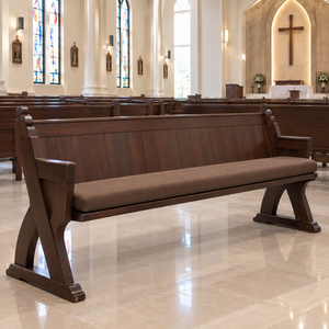 Banc d'église en bois massif avec coussin, sièges de chapelle en bois, banc en bois sur mesure disponible pour les espaces intérieurs d'églises - Product Image 5