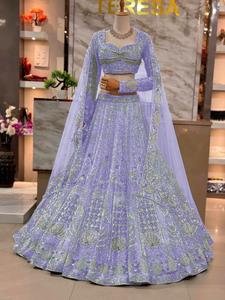 Lehenga Choli de red bordada plateada con dupatta para mujer, para bodas indias, tradicional, de longitud regular, de secado rápido - Product Image 4