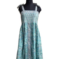 Robe indienne 100 % coton imprimée à la main, col carré, motif floral, longue, avec pompons, taille naturelle, longueur ras du sol