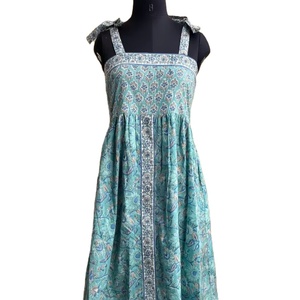 Vestido indio de algodón con estampado de bloques a mano, vestido largo con patrón Floral y cuello cuadrado con decoración de borlas, túnicas Indias hasta el suelo - Product Image 1
