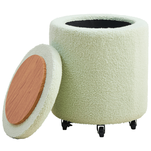 Teddy Velvet Multifunctional Rolling <b>Stool</b> Storage Ottoman Footrest with Coffee Table Ottoman <b>Wheels</b> for Home Office Use - Product Image 1