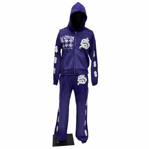 Nuevo diseño de sudaderas con bordado personalizado, pantalones acampanados, conjuntos deportivos para hombre en varios colores, 450 gsm, 100% algodón polar. - Product Image 1