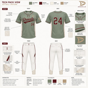 Uniforme de softball vintage personnalisé OEM pour homme, vert sauge, maillot de baseball à manches 3/4, pantalon à blocs de couleur crème avec lettres, vêtements personnalisés - Product Image 5