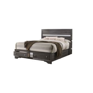 Lit en bois de style traditionnel avec rangement intégré, taille standard, gris, élégant, avec une grande capacité de rangement - Product Image 5