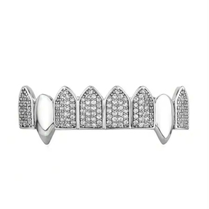 Parrilla de dientes personalizada de Provenza Vintage de moda 2023, chapado en oro sólido de 10K con diamante y polvo, decoración de regalo de fiesta de moissanita - Product Image 1