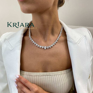 Lab Grown Diamond Luxury Statement Necklace Pear Cut S925 <b>Silver</b> Rhodium Plated Pyramid Design Wedding Gift Jewelry for Women - Product Image 4