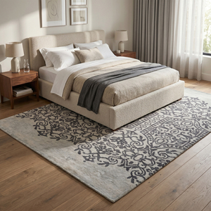 Tapis en laine grise Ashen Palace noué à la main, écologique, antidérapant, tapis d'appoint damassé moderne pour salon et hôtel - Product Image 4