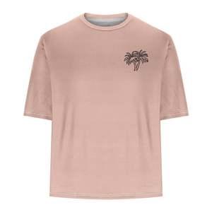 เสื้อยืดคอกลมแขนสั้นสีชมพูสำหรับผู้ชาย พิมพ์ลายต้นปาล์ม ทรงปกติ เสื้อเชิ้ตผ้าฝ้ายเจอร์ซีย์ระบายอากาศได้ดี น้ำหนัก 300 กรัม - Product Image 4