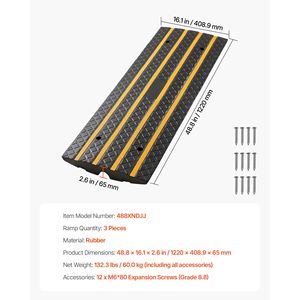 33069 Lbs Load Capacity Car Driveway <b>Rubber</b> Curb Ramp with 2.6 Inch Rise Yellow Reflective <b>Strips</b> Curbside Bridge Ramp Suita - Product Image 5